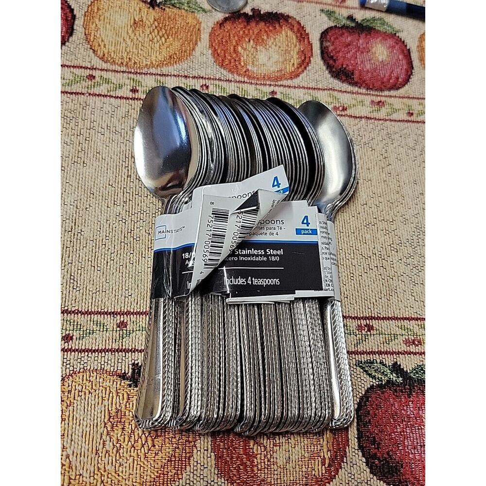 Mainstays Lot of 10 - 4 ct Lace Stainless Steel Silver Teaspoons 40 Total Spoons